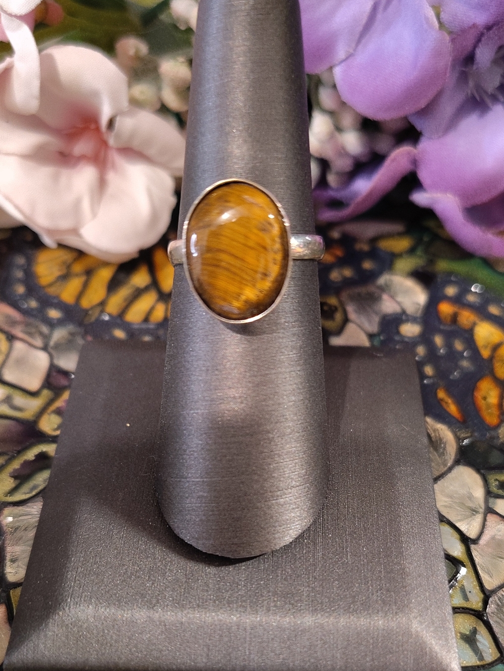 Tigers Eye Silver Ring - Size 7
